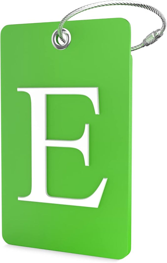 Shacke Luggage Tag Initial – Fully Bendable Tag w/Stainless Steel Loop (Letter E)