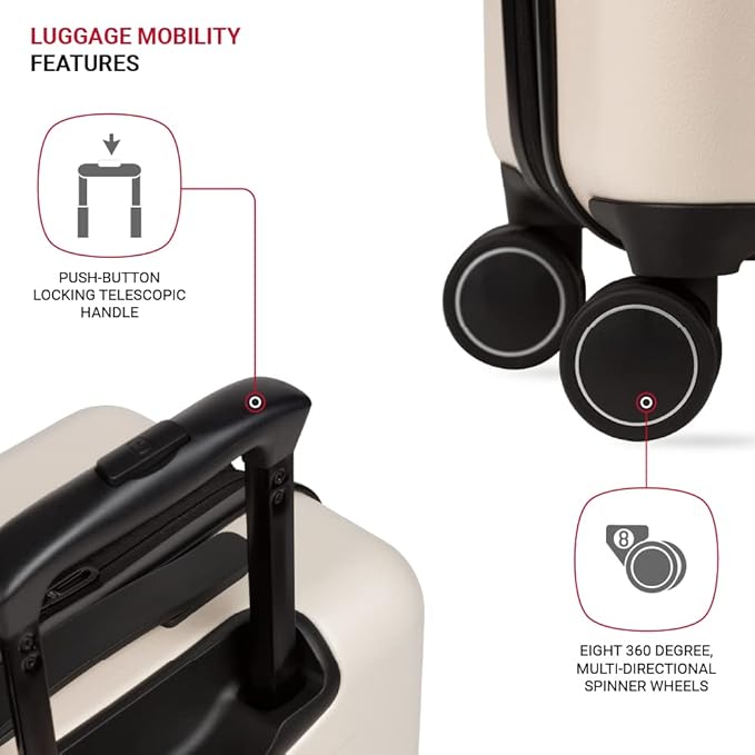 SwissGear 8020 Eclipse Hardside Expandable Luggage with Spinner Wheels, Cream, Carry-On 18-Inch