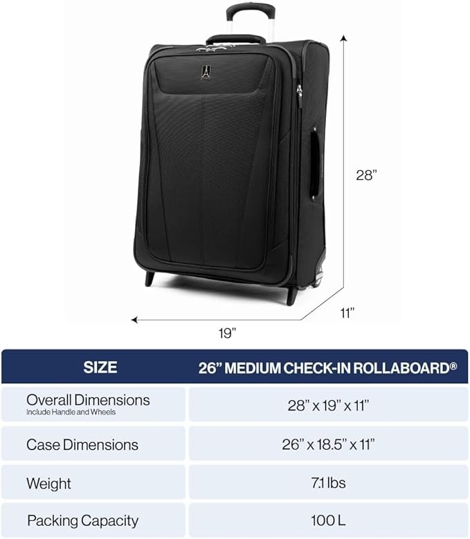 Travelpro Maxlite 5 Softside Expandable Upright 2 Wheel Checked Medium Luggage, Lightweight, 26-Inch — Slate Green