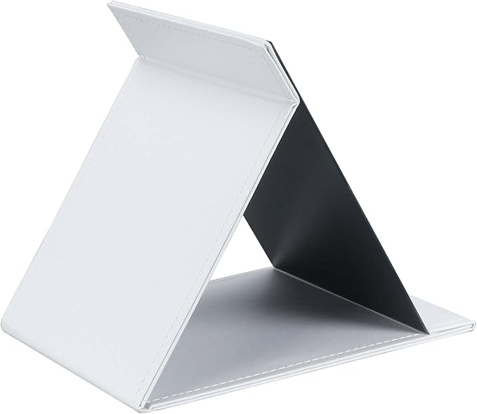 ZBEIVAN 10x7 Inches Portable Folding Makeup Mirror, Frameless PU Leather Desk Mirror with Stand for Camping Travel Tabletop Personal, White