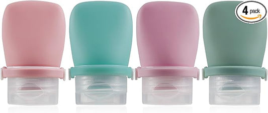 1oz Travel Bottles for Toiletries, Silicone Leak-Proof TSA Approved Travel Size Containers (4-Pack) - Reusable Refillable Bottles for Shampoo, Body Wash, Lotion
