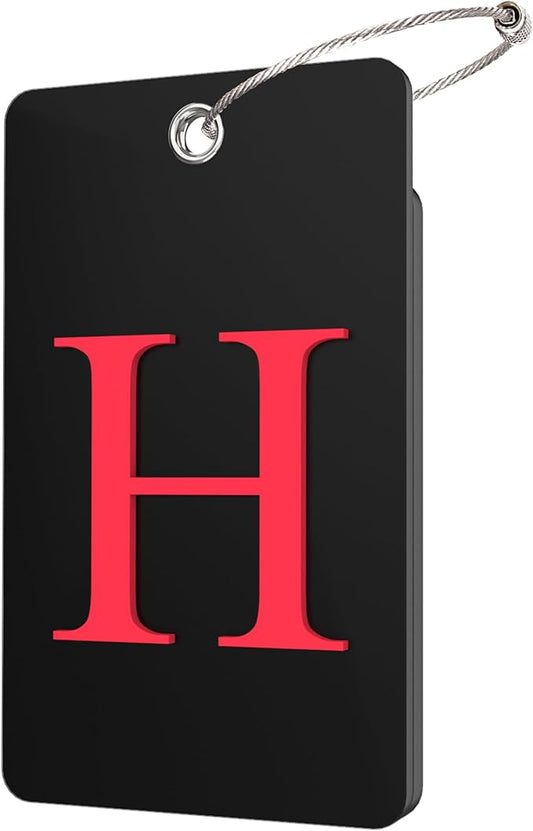 Gostwo 2 Pack Luggage Tags for Suitcases, 26 Initial Letter Travel Luggage Baggage Identification Labels ID Tag Fully Bendable Tags with Stainless Steel Loop (Black) (Letter H)