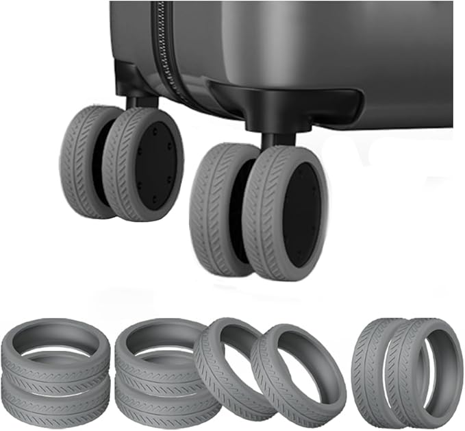 TUCANA Silicone Luggage Wheel Covers for Suitcases or Office Chair Caster, Elastic, Mute and Shockproof (Gray)