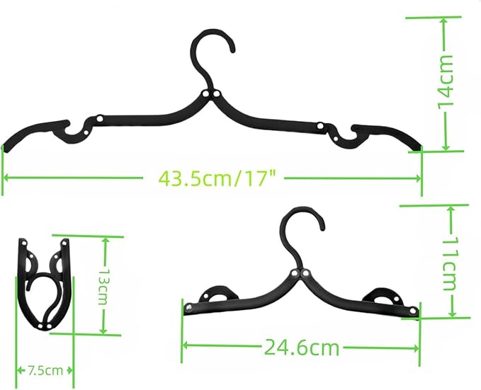 10Pcs Foldable Travel Hangers Space Saving Portable Folding Coat Hangers Travel Accessories Essentials for Traveling Camping Flying RV Cruises Suitcase Foldable Rack for Cruise Black