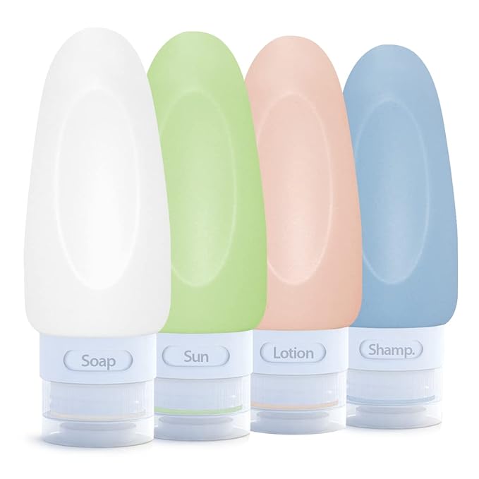 Dot&Dot Leak Proof Travel Bottles for Toiletries - 4 Pack Silicone Toiletry Containers - Shampoo and Conditioner Bottles TSA Quart Bag - 2 oz Size