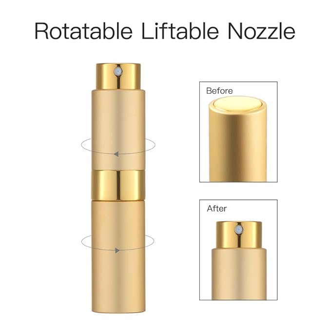 LISAPACK 8ML Atomizer Perfume Spray Bottle for Travel, Empty Refillable Cologne Dispenser, Portable Sprayer (Gold)