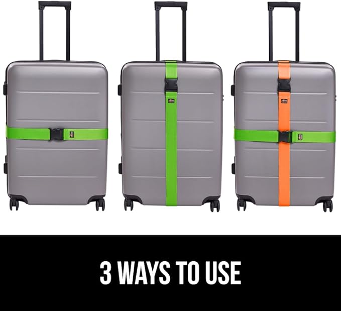 GORILLA GRIP Heavy Duty 8 Pack Adjustable Luggage Straps for Suitcases, Easy to Identify Travel Belt Connector Holds Suitcase Together, Extends Life of Bag, Strap Connects Two Bags, Multicolor