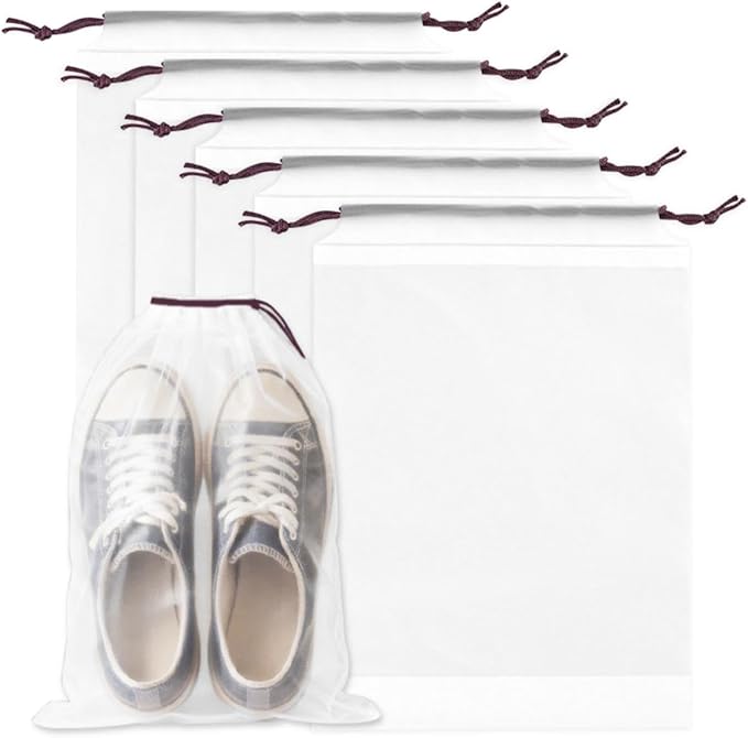 Shoe Bags for Travel, Waterproof Large Clear Shoe Bags for Packing, Portable Drawstring Storage Bag Travel Essentials 5 Packs