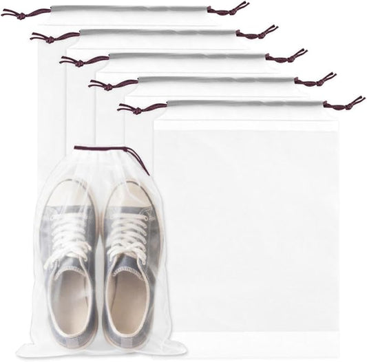 Shoe Bags for Travel, Waterproof Large Clear Shoe Bags for Packing, Portable Drawstring Storage Bag Travel Essentials 5 Packs