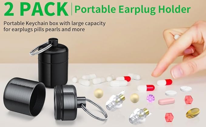 Ear Plug Carrying Case Keychain(2 Pack), Small Waterproof Metal Earplug Case Ear Plug Holder Container Great for Earplugs, Pills Case Pill Box and Jewelry Holder