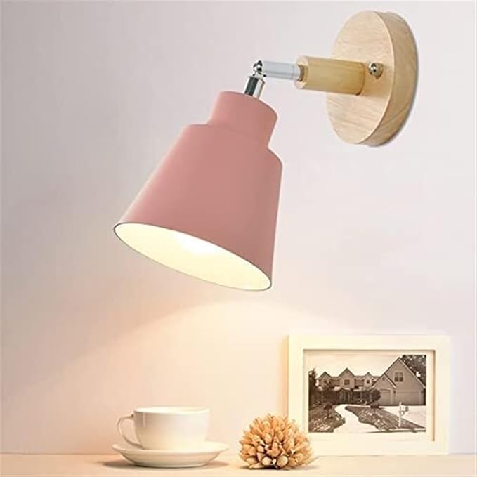 Nordic Minimalist Rotation Wall Lamp Wood Metal Plug in Wall Sconces W/ Switch Wall Mounted Lighting Fixture for Kids Bedroom Bedside Reading Living Room Corridor Hotel ( Color : Pink , Size : 12cm*15