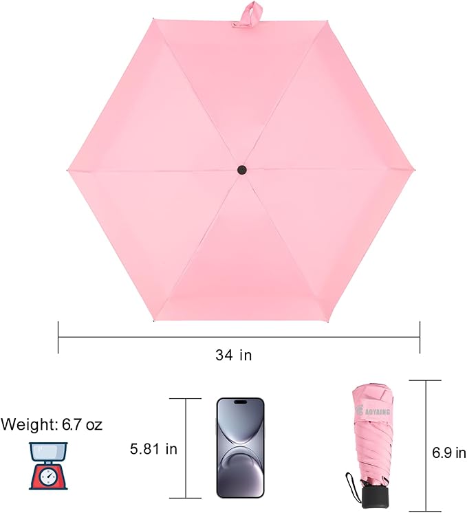 GAOYAING Small Mini Umbrella with Case Light Compact Design Perfect for Travel Lightweight Portable Parasol Outdoor Sun&Rain Umbrellas 34 Inches