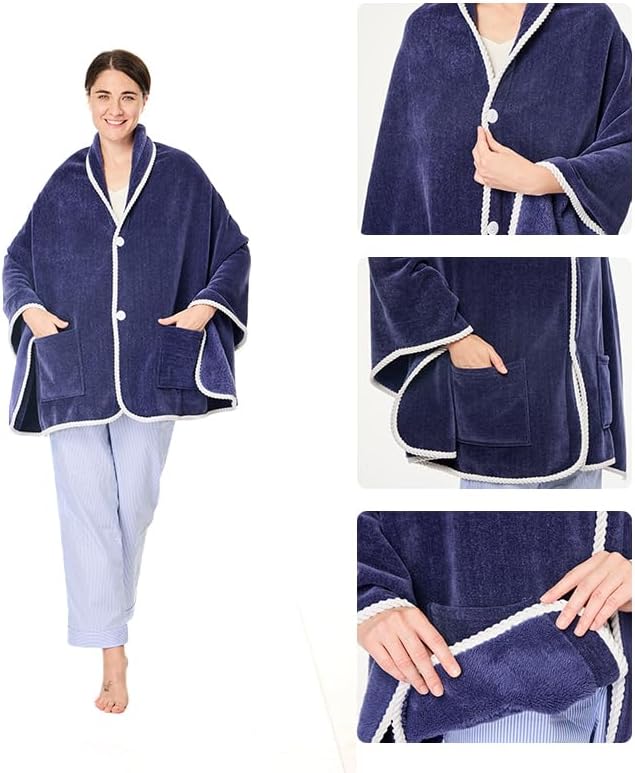 XING YE CHUAN Fleece Wearable Blanket, Comfy Poncho Throw with Buttons, Plush Sleeveless Blankets, for Women Cape Wrap Cover…