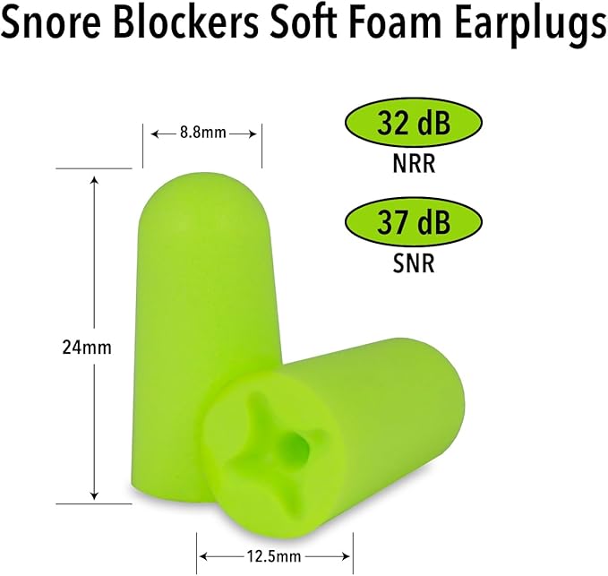 Mack’s Snore Blockers Soft Foam Earplugs, 12 Pair – 32 dB High NRR, 37 dB SNR – Comfortable Ear Plugs for Sleeping, Snoring, Loud Noise and Travel