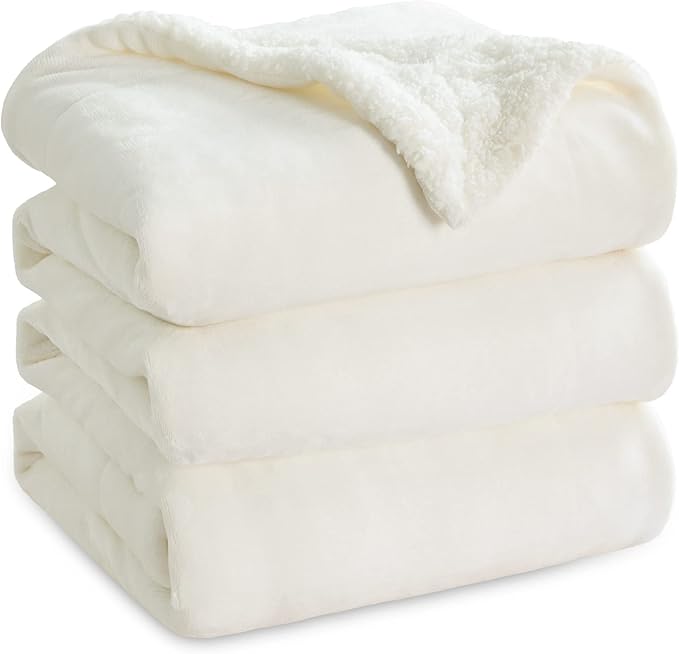 Bedsure GentleSoft Sherpa Fleece Blanket Queen Size for Bed, Non-Heated, Thick and Warm Throw for Women and Men, Soft Fuzzy Plush Queen Blanket for Spring, Cream, 90x90 Inches