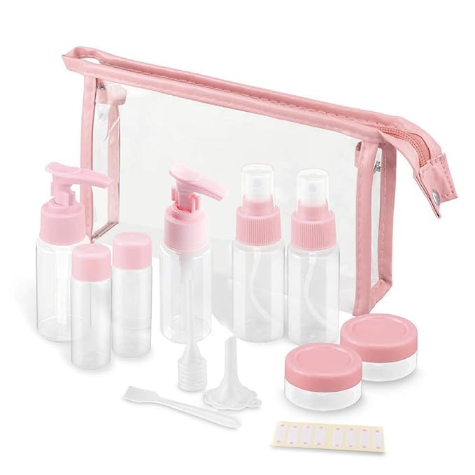 Vitog Travel Bottles Kit, TSA Approved Leak Proof Portable Toiletry Containers Set, Clear PET Flight Size Cosmetic Containers for Lotion, Shampoo, Cream, Soap, Set of 11