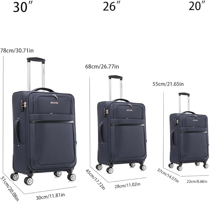 Lispin Luggage Set Softshell Expandable 4 Piece Suitcase with Wheels Softside Lightweight Travel Carry on Luggage (Dark Blue + Fabric + 3-piece)
