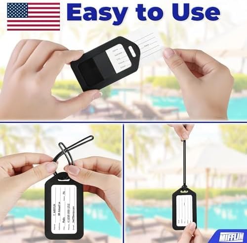 Mifflin-USA - Luggage Tags - Black, 3 PK - Bag Tag for Baggage - Suitcase Accessory Bulk