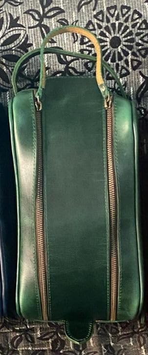 10.5" Premium Buffalo Leather Unisex Toiletry Bag Travel Kit With Shaving kit Accessories 3 Leather items :Shaving Brush Case, Razor Protective Travel Case (Green)