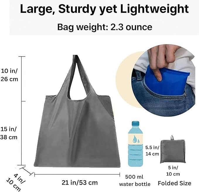 Foldable Reusable Grocery Bags – Heavy Duty 6 Pack with Handles | XL Tote for Women & Men, Market, Travel, Storage