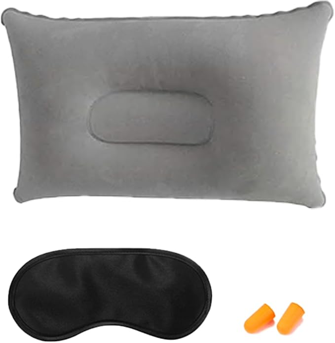 Alovexiong 2 Pack Gray Ultralight Inflatable Pillow Small Squared Flocked Fabric Air Pillow for Hiking, Camping, Traveling, Napping, Desk Rest, Neck & Lumbar Support