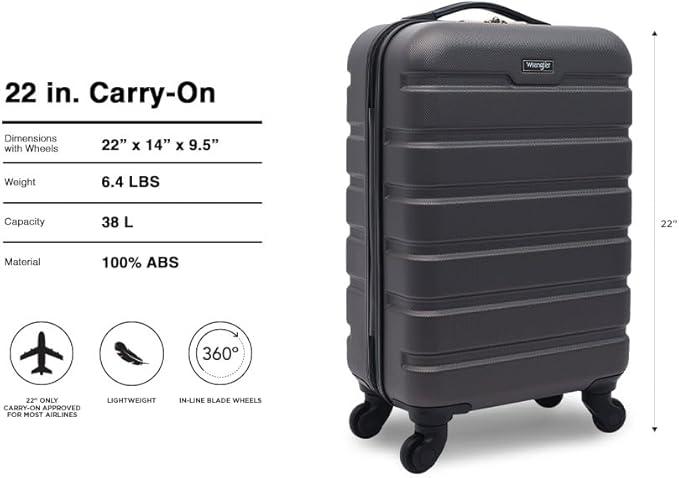 Wrangler 22" Hardside Spinner Carry-On Luggage, Charcoal