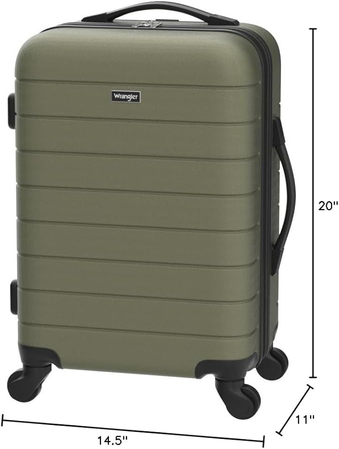 Wrangler Smart Spinner Hardside Luggage, 22-Inch Carry-On, Olive Green