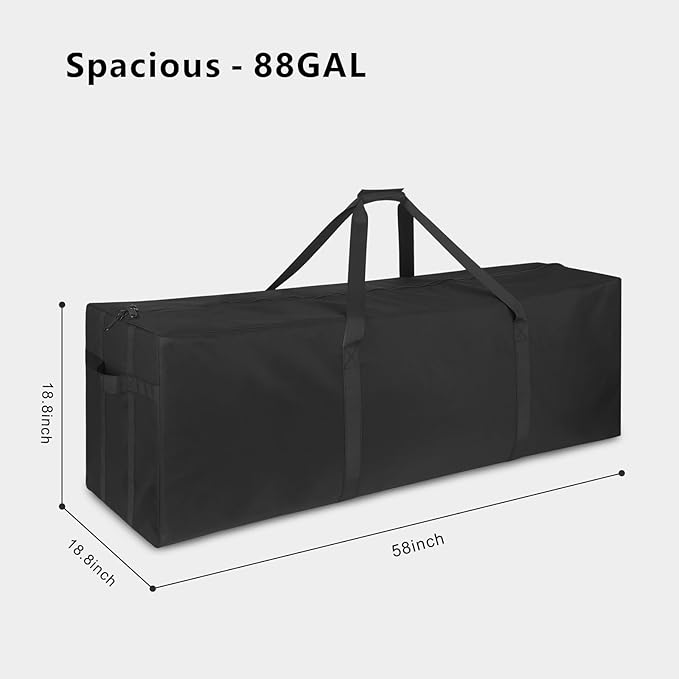 TOPDesign 1-Pack 58 Inch Extra Extra Large Zippered Duffel Bag for Travel Camping Sports Equipment Storage, Waterproof Foldable Luggage Bag with Padded Handles (Black)