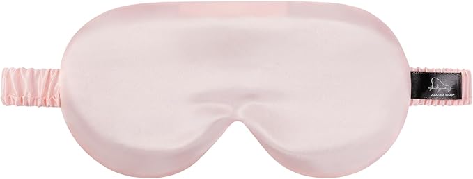 ALASKA BEAR Sleep Mask with Silk-Covered Headband for Hair Care, Silk Eye Mask Comfortable Scrunchy Band Over Ears Non-Adjustable Elastic Strap (Pink, Luxury 22 Momme)