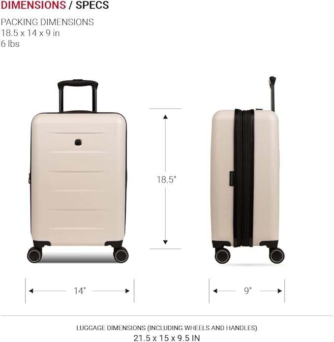 SwissGear 8020 Eclipse Hardside Expandable Luggage with Spinner Wheels, Cream, Carry-On 18-Inch