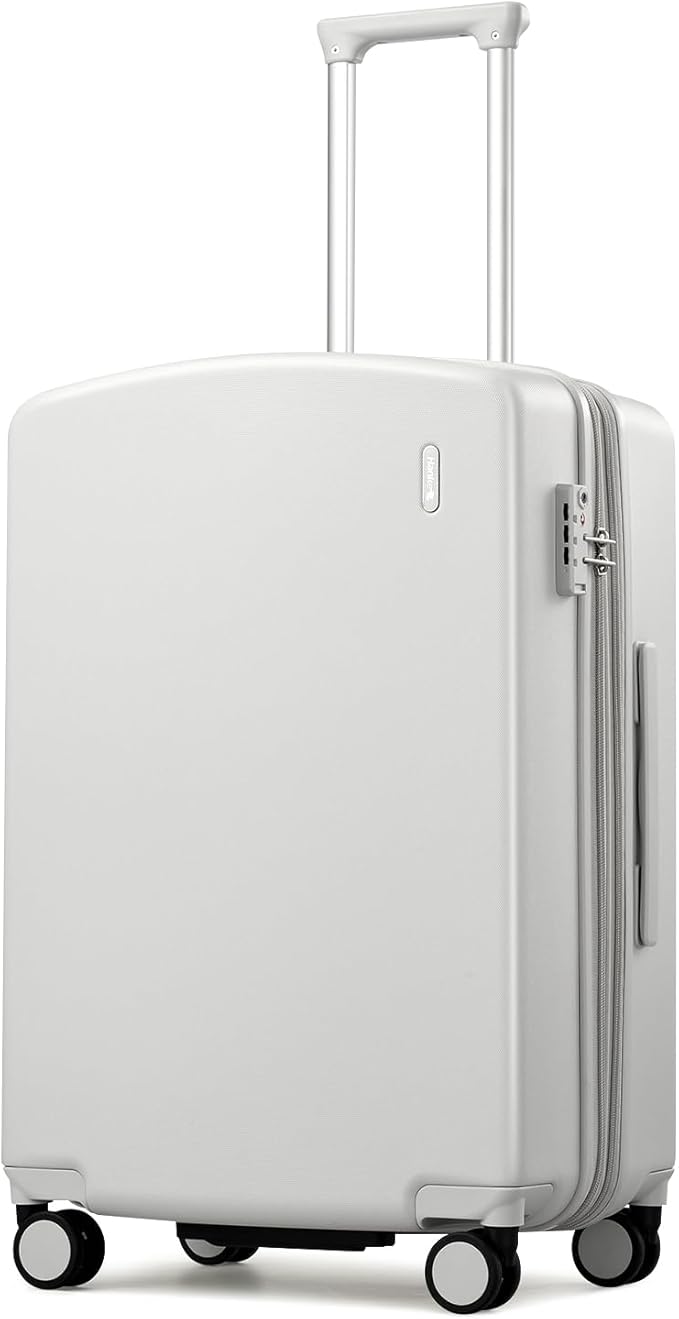 Hanke 24 Inch Expandable Hard Sided Luggage with Spinner Wheels, Checked Luggage for Travel, Hard Shell Suitcases With Wheels Durable Medium Suitcase for Woman Men with Tsa Lock(Smoke White)