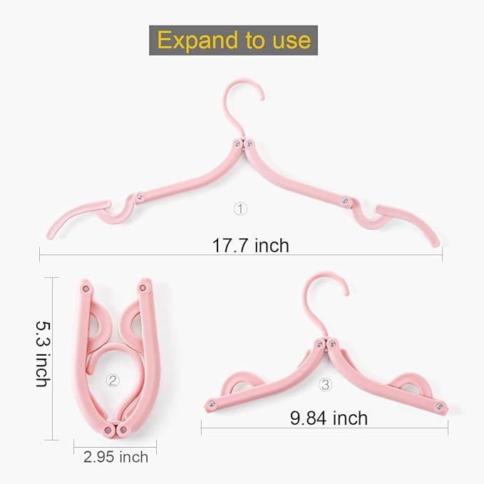 YOUOWO 12 Pcs Travel Hangers with 24 Pcs Clips,Portable Foldable Clothes Hangers for Scarves Suits Trousers Pants Shirts Socks Underwear