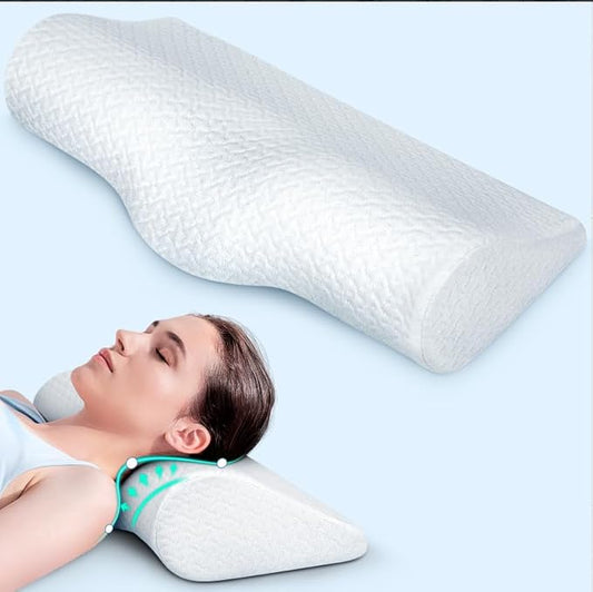 Cervical Neck Pillows for Pain Relief Sleeping, High-Density Memory Foam Pillow Neck for Bolster Support and Shoulder Relaxer, Decompression Devices Orthopedic Roll Pillow for Bed Office White