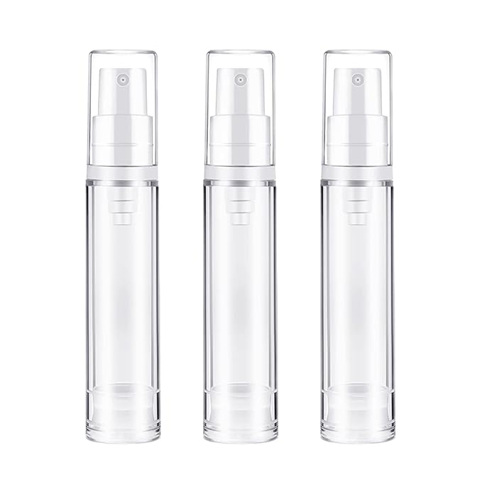 BlingKingdom 3pcs Empty Airless Pump Bottle Refillable Clear Travel Lotion Containers Vacuum Cosmetic Container Press Bottles for DIY Foundation, Gel, Essence, Lotion, Moisturiser (10Ml), 3.0 Count