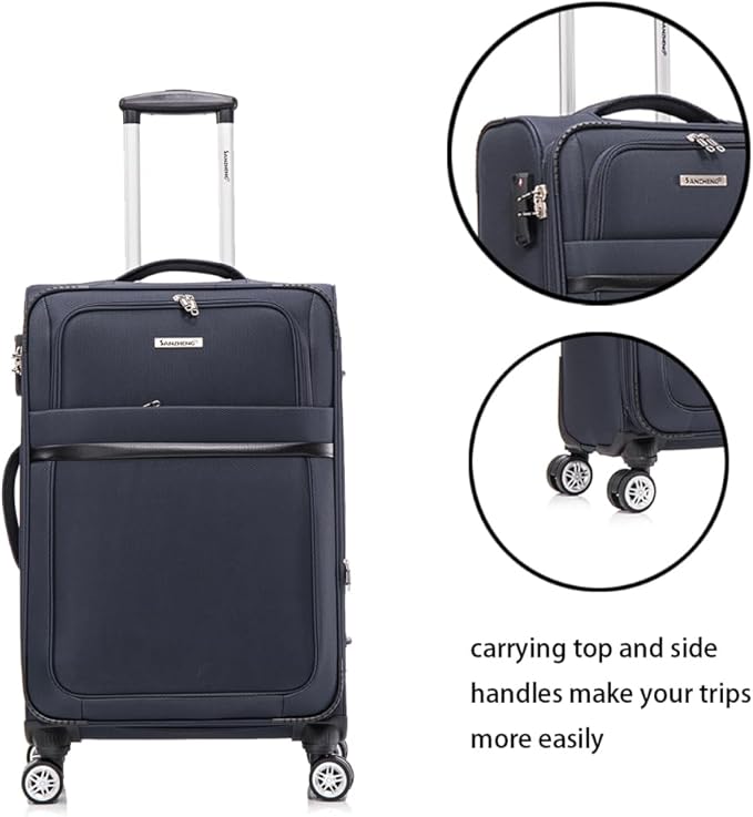Lispin Luggage Set Softshell Expandable 4 Piece Suitcase with Wheels Softside Lightweight Travel Carry on Luggage (Dark Blue + Fabric + 3-piece)