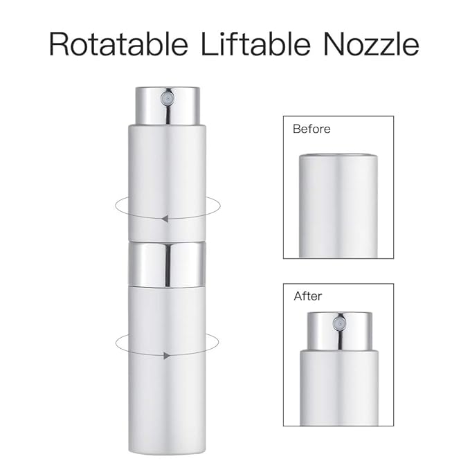 LISAPACK 8ML Atomizer Perfume Spray Bottle for Travel, Empty Refillable Cologne Dispenser, Portable Sprayer (Silver)