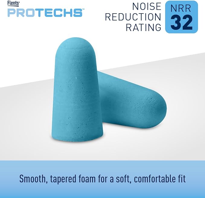 Flents Protechs Foam Ear Plugs for Sleeping, Snoring, Traveling, Concerts, Construction & Studying, Ultra Soft & Comfortable, Blue, 10 Pairs, NRR 32 Hearing Protection for Loud Noise