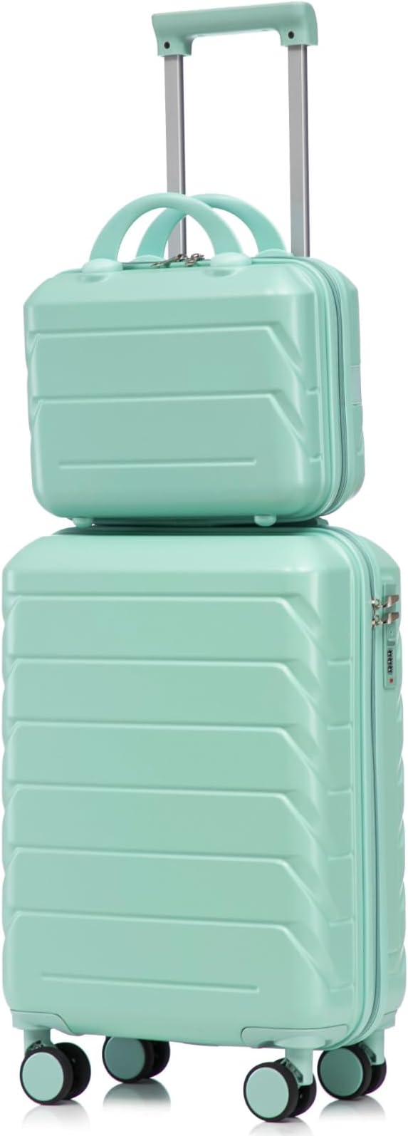 2-Piece ABS Hard Shell Lightweight Carry-On Luggage Set (14" & 20"), 360-Degree Spinner Wheels, Adjustable Telescopic Handle and Combination Lock for Travel, Mint Green