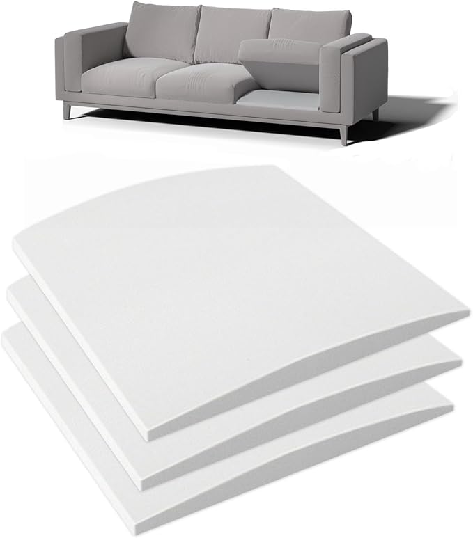 Couch Cushion Support for Sagging Seat, 20"x20"x2" 40D High Density Curved Foam Sofa Cushion Support, Under-Cushion Sag Repair,White Set of 3