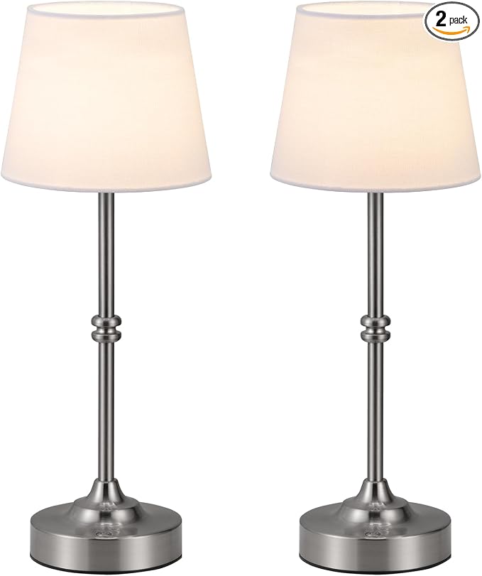 Kakanuo Rechargeable Cordless Table Lamp Silver - 2 Pack 4000mAh Battery Operated Lamp, 3000K Warm Light, Touch Control Stepless Dimming, for Bedside, Dining Table, Home Decor