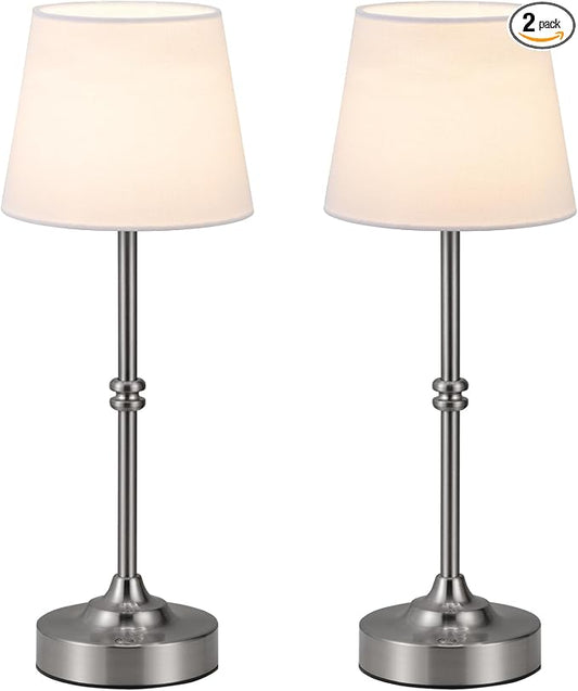 Kakanuo Rechargeable Cordless Table Lamp Silver - 2 Pack 4000mAh Battery Operated Lamp, 3000K Warm Light, Touch Control Stepless Dimming, for Bedside, Dining Table, Home Decor