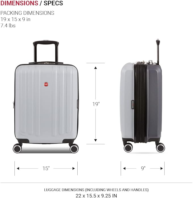 SwissGear Duet Expandable Luggage, Hard Shell Carry-On Luggage with Spinner Wheels