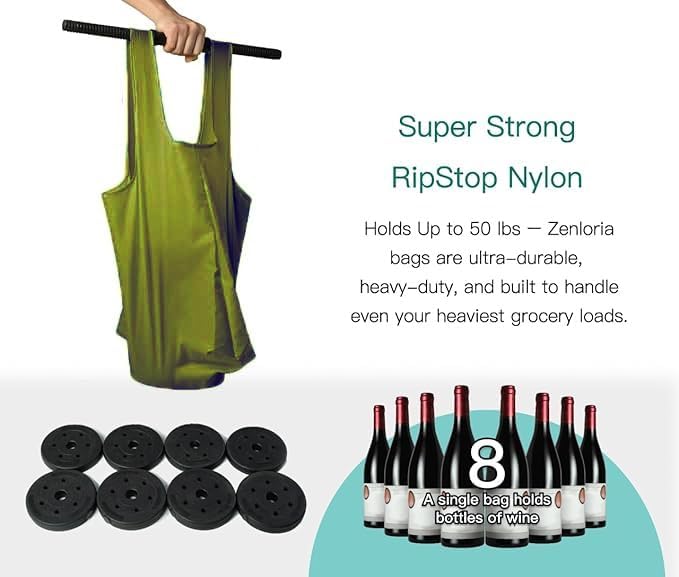 Foldable Reusable Grocery Bags – Heavy Duty 6 Pack with Handles | XL Tote for Women & Men, Market, Travel, Storage