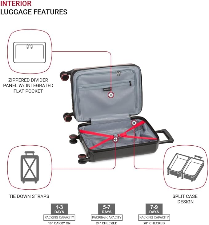 SwissGear Duet Hardside Expandable Luggage with Spinner Wheels, Red/Black, 3-Piece Set (19/24/28)