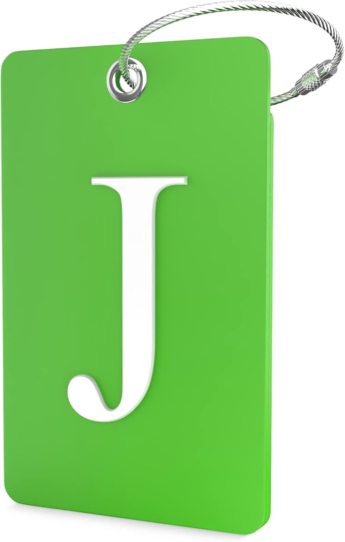Shacke Luggage Tag Initial – Fully Bendable Tag w/Stainless Steel Loop (Letter J)