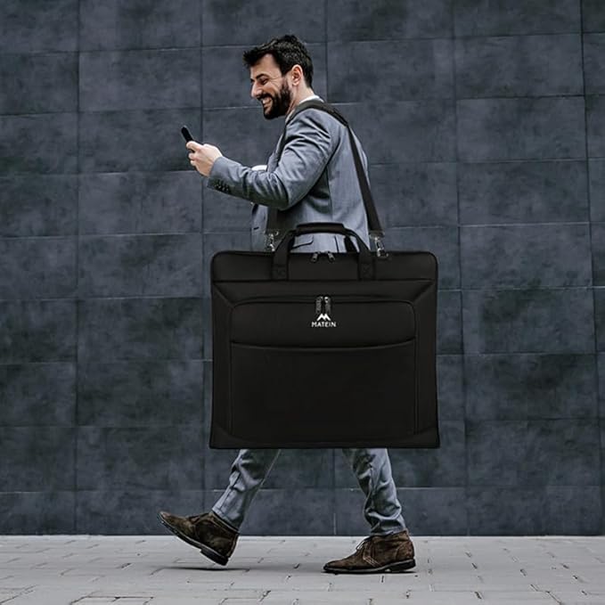 MATEIN Garment Bag for Travel, Large Carry on Garment Bags with Strap for Business, Waterproof Hanging Suit Luggage Bag for Men Women, Wrinkle Free Suitcase Cover for Shirts Dresses Coats, Black