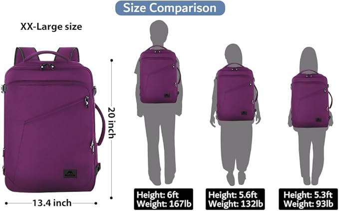 MATEIN Large Purple Travel Backpack, Water Resistant Airplane Backpack for Women, Expandable Casual Daypack for Work, International Trip, Womens Travelling Gifts, 50L