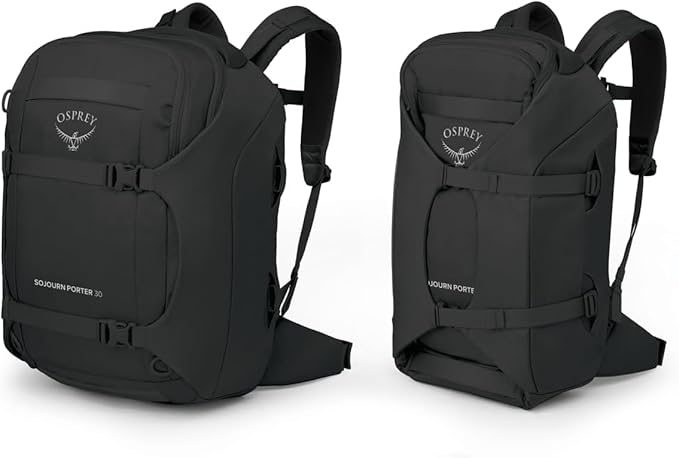 Osprey Sojourn Porter 30L Travel Backpack - Carry-On Compliant Luggage with StraightJacket Compression and Padded Laptop Sleeve - Durable Pack for International or Urban Travel, Black