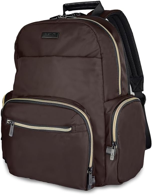 Kenneth Cole REACTION Madison Square Lightweight Hardside Chevron Expandable Spinner Luggage, Chocolate Brown, 2-Piece (20" Carry On + Sophie Backpack)