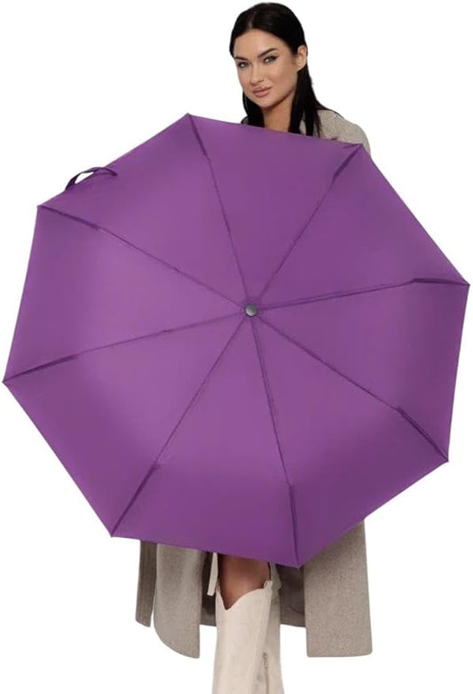 Windproof Travel Umbrella - Compact, Light, Full Automatic Open/Close - Folding Backpack Umbrella for Rain & Sun UV Preotection For Men & Women, Unbreakable 8 Fiberglass Ribs UK Design